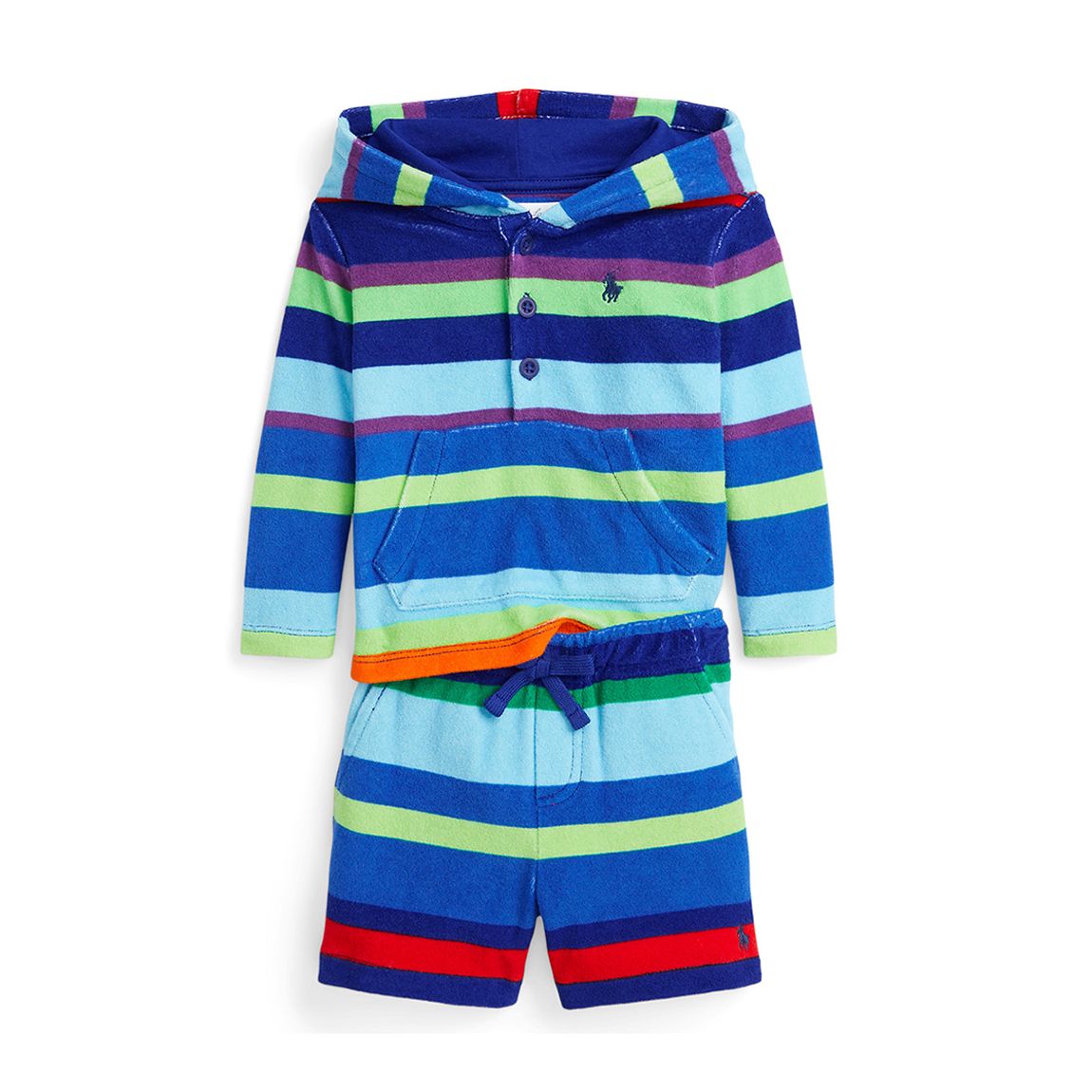 Baby Boy's Blue 2 Piece Terry Striped Cotton Hoodie & Shorts Set main product photo