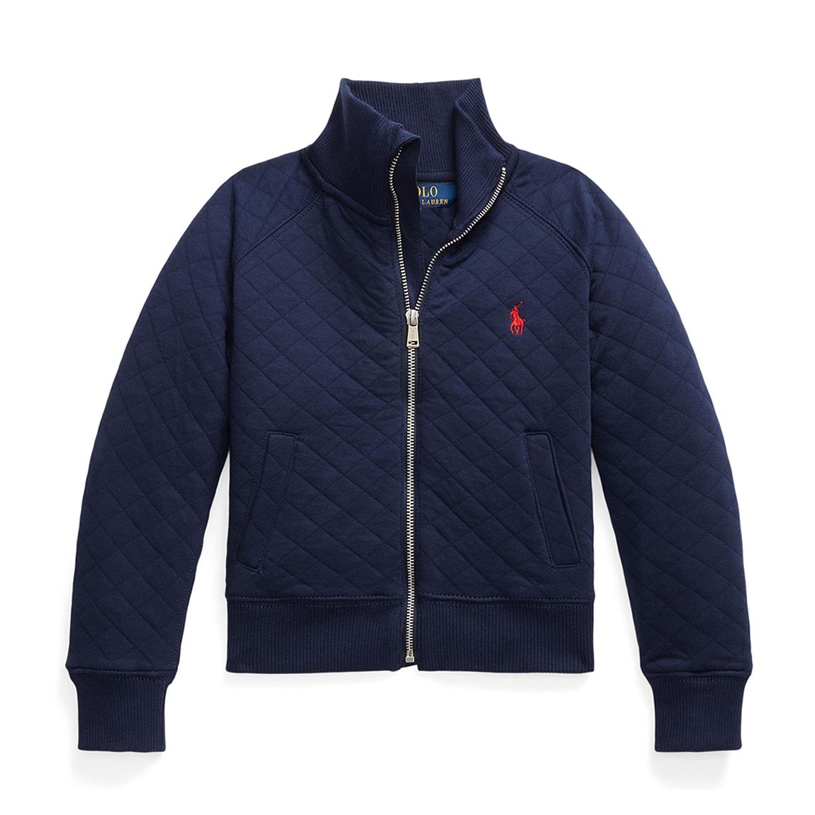 Older Girl's Dark Blue Quilted Cotton Blend Jacket main product photo