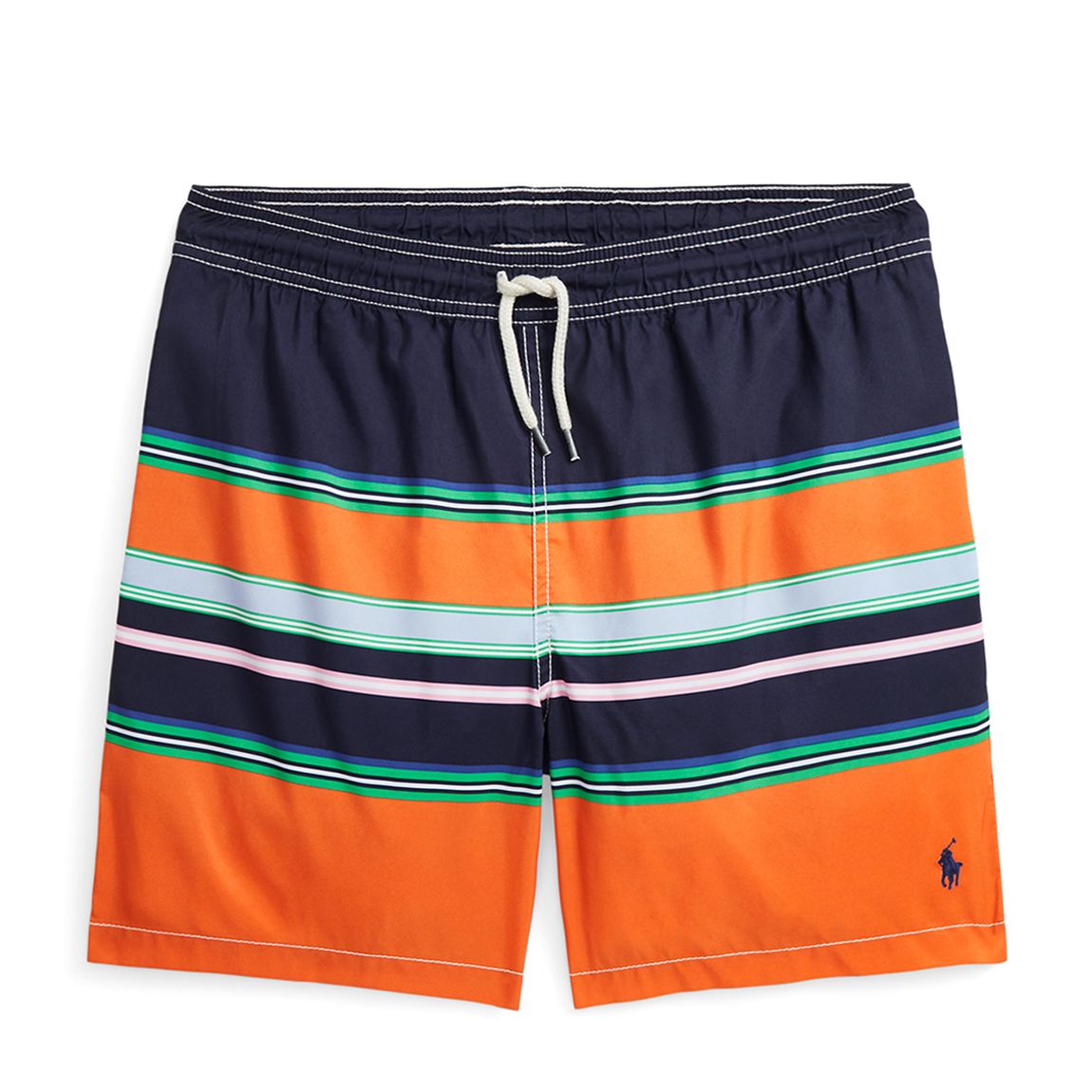 Older Boy's Navy Striped Swimming Trunks main product photo