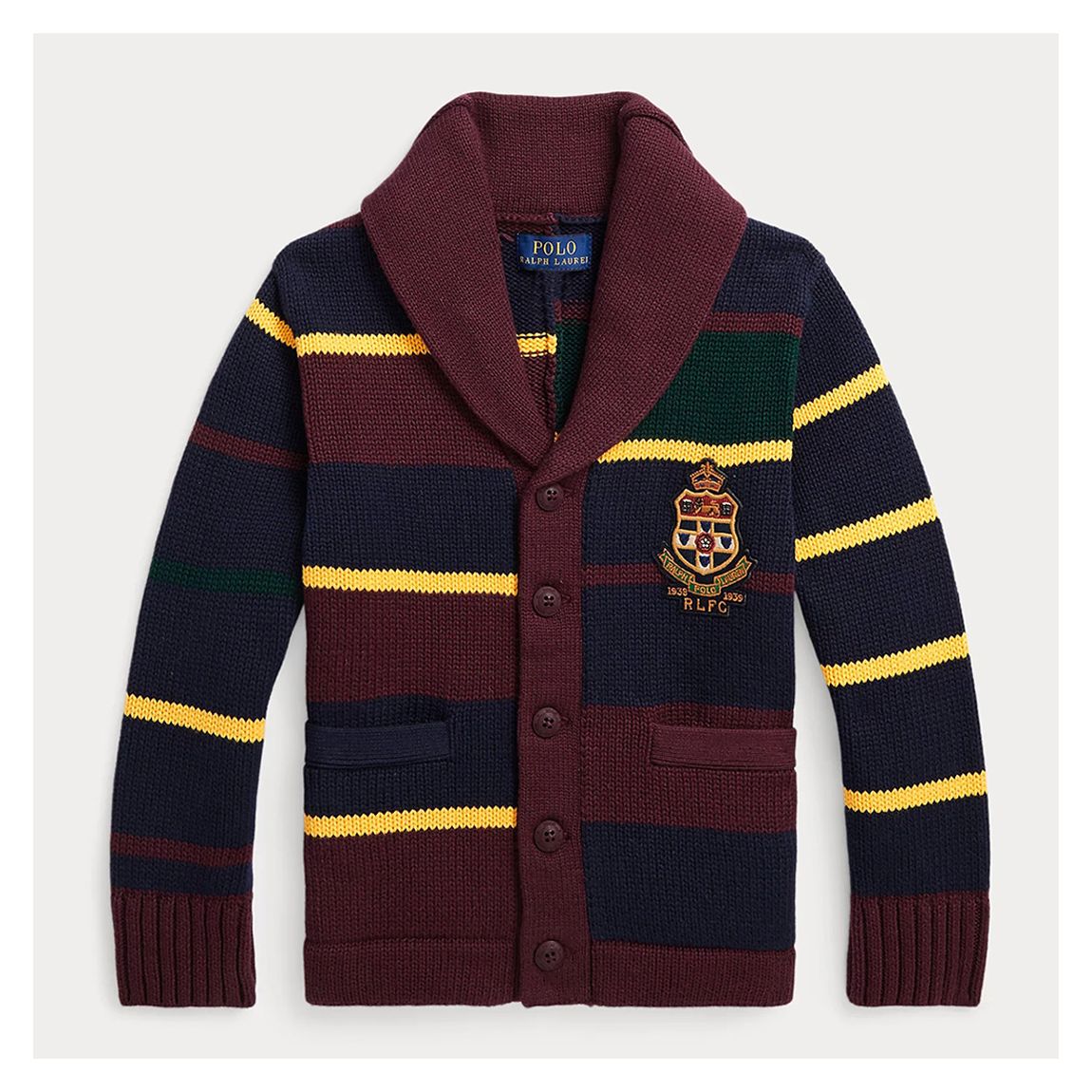 Younger Boy's Navy Patch Logo Striped Cotton Cardigan main product photo