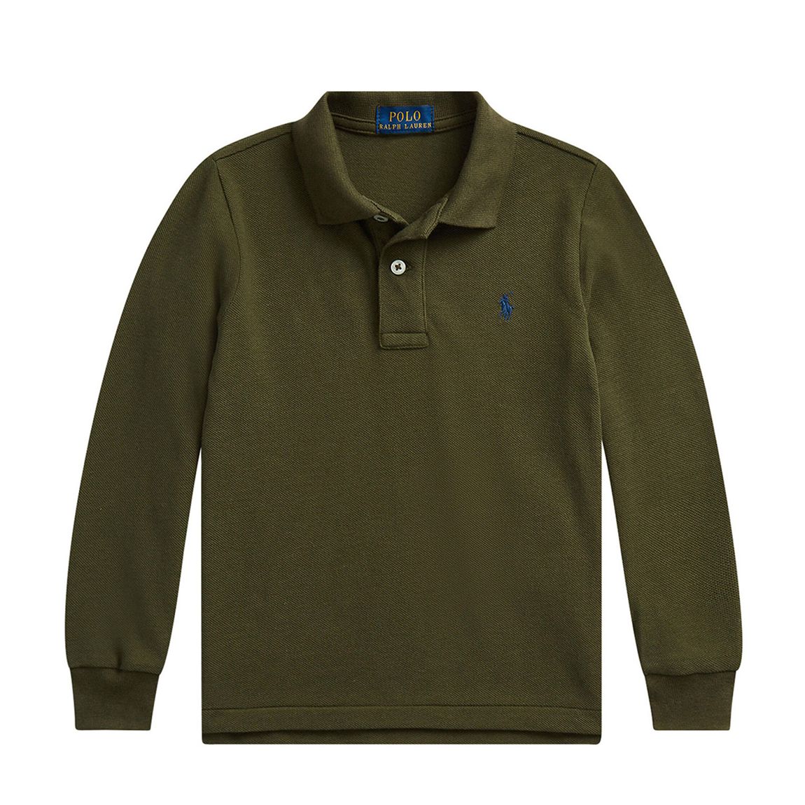 Younger Boy's Green Long Sleeve Cotton Polo Shirt main product photo