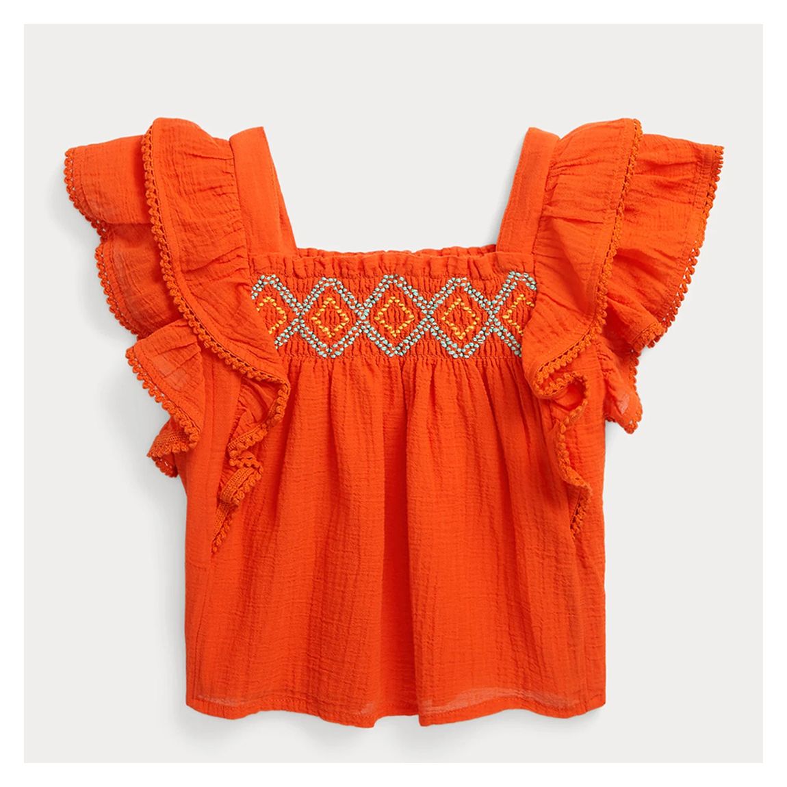 Younger Girl's Orange Ruffle Detail Cotton Top main product photo