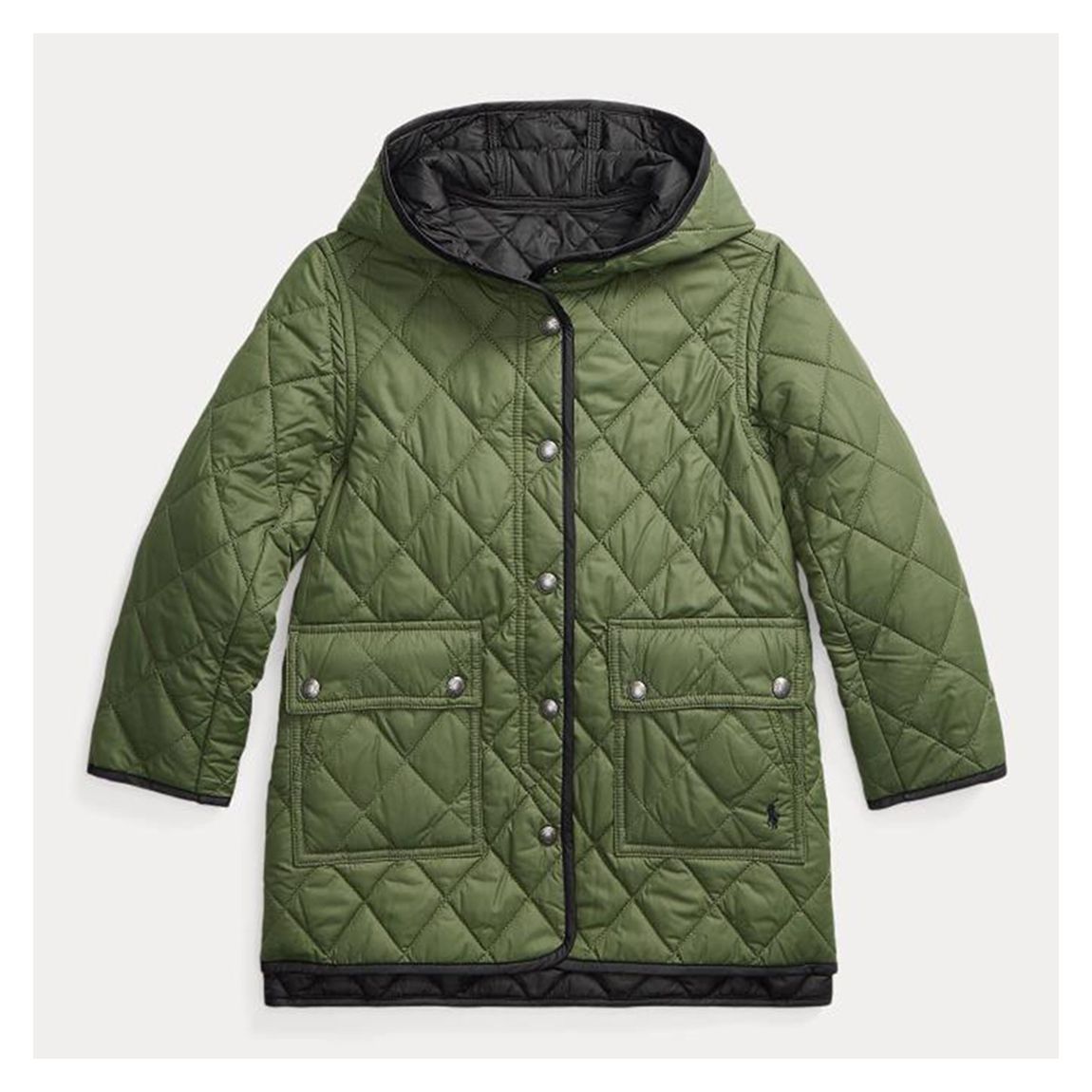 Younger Girl's Green Quilted Hooded Jacket main product photo