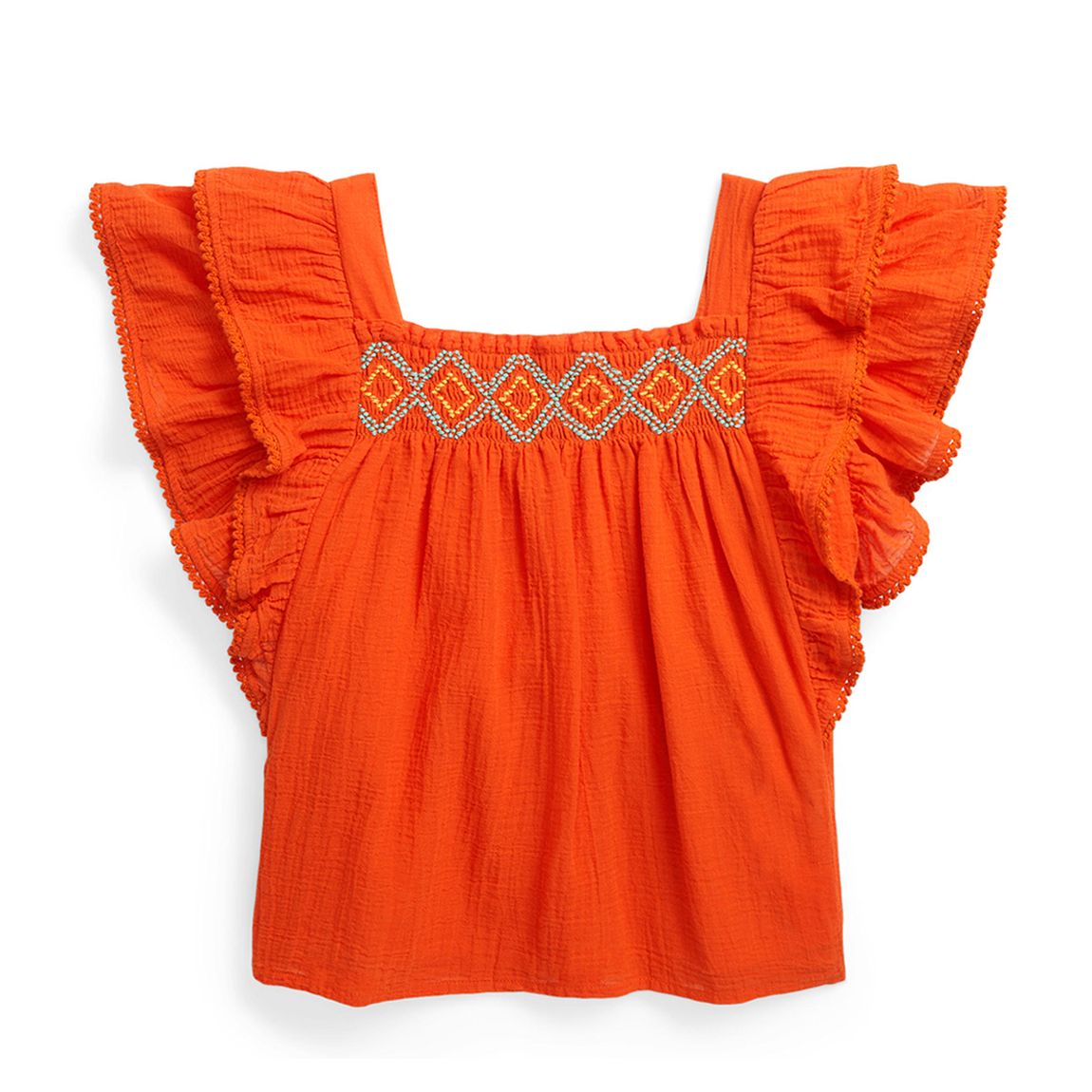 Older Girl's Orange Ruffle Detail Cotton Top main product photo
