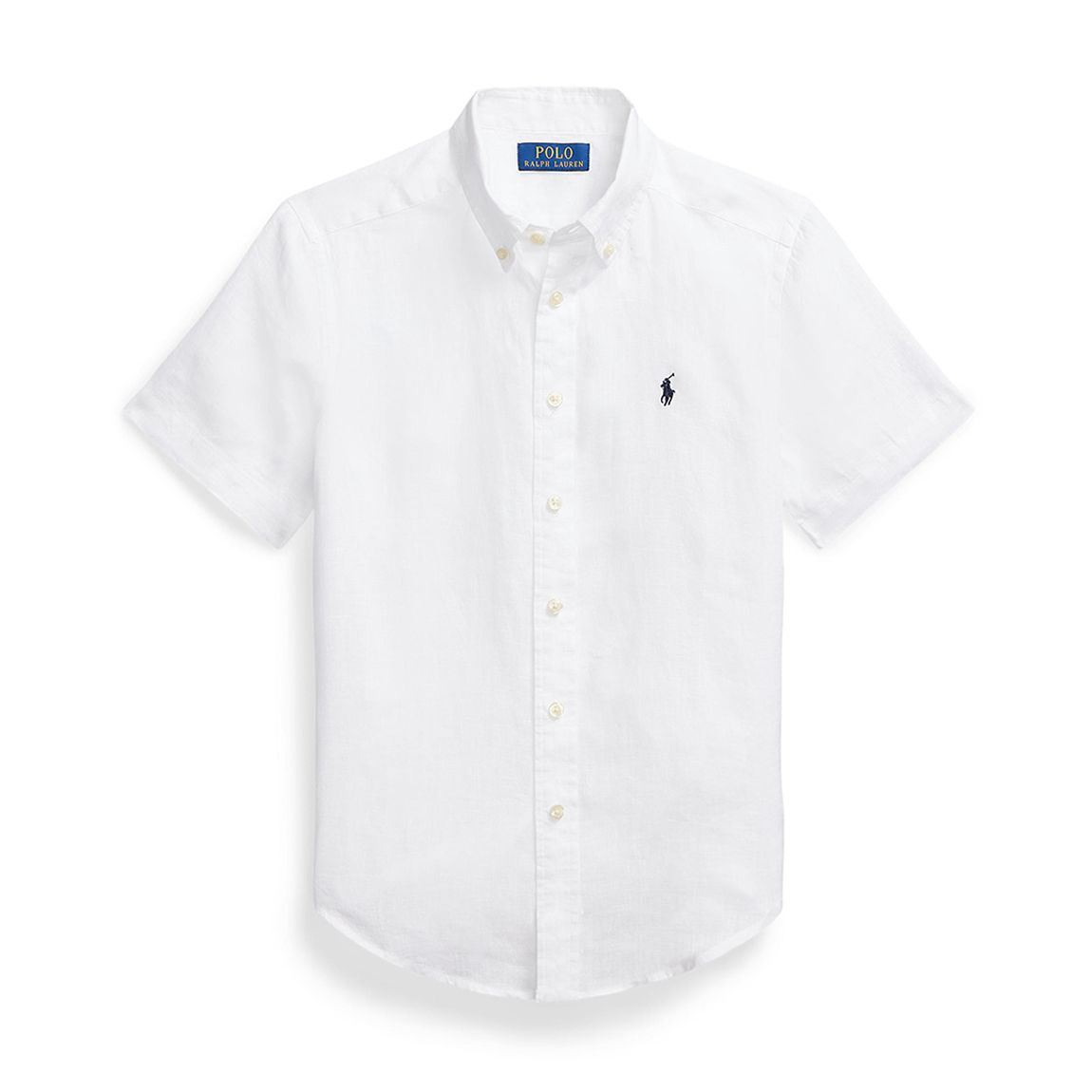 Older Boy's White Short Sleeve Linen Shirt main product photo