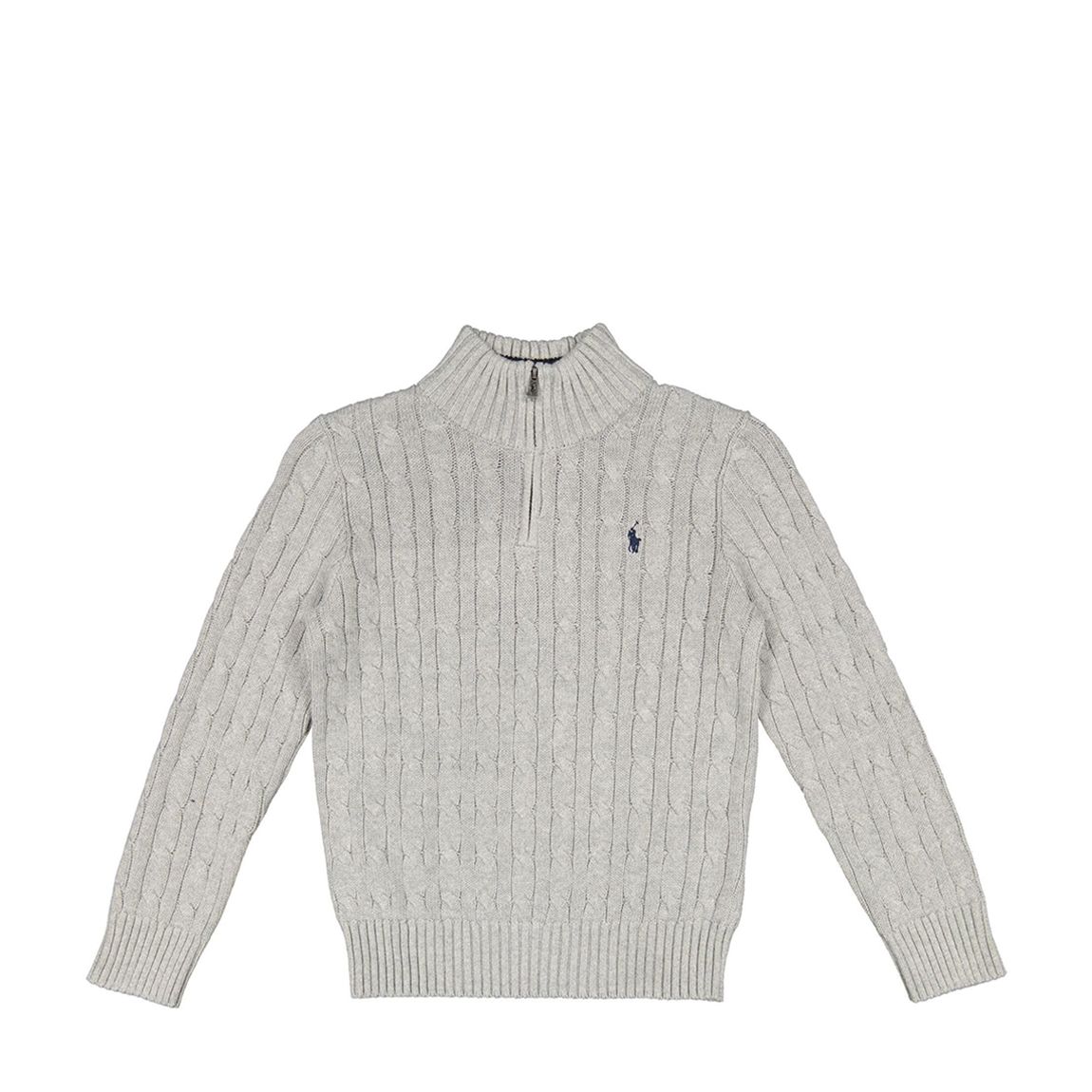 Younger Boy's Grey Half Zip Cable Knit Cotton Jumper main product photo