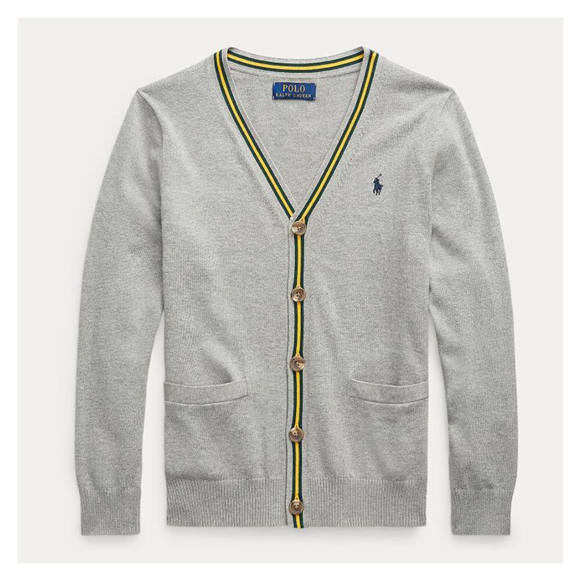 Older Boy's Grey V-Neck Cotton Cardigan main product photo