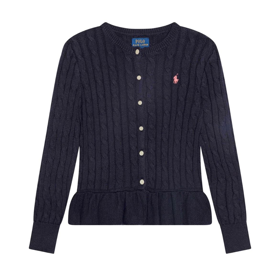 Older Girl's Navy Cotton Peplum Cardigan main product photo