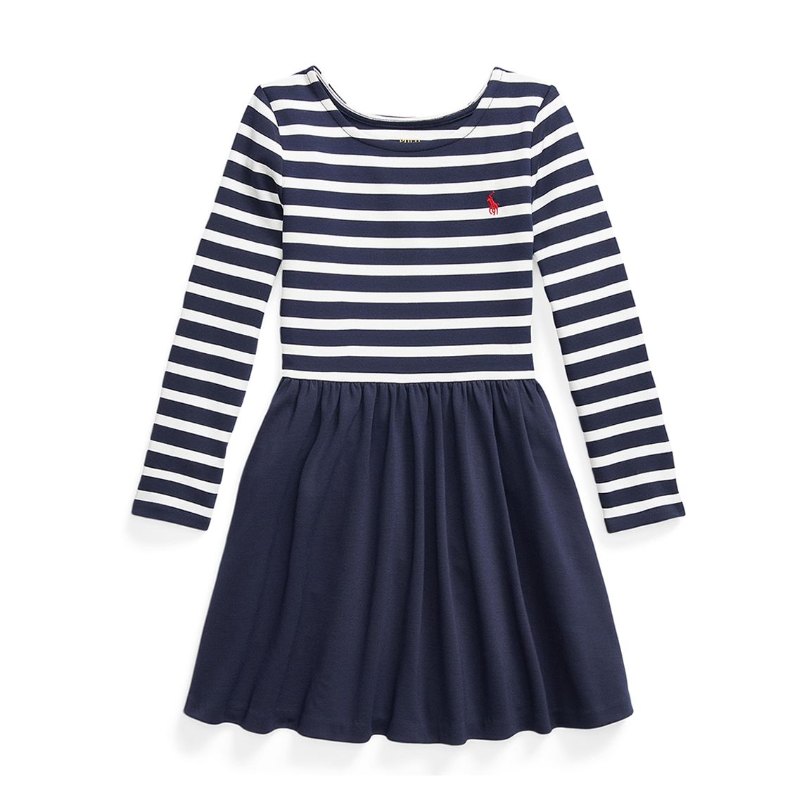 Toddler Girl's Navy Striped Long Sleeve Dress main product photo