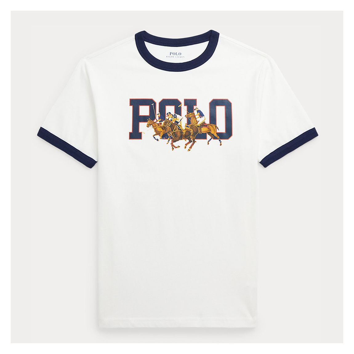 Older Boy's White Contrast Trims Printed Cotton T-Shirt main product photo