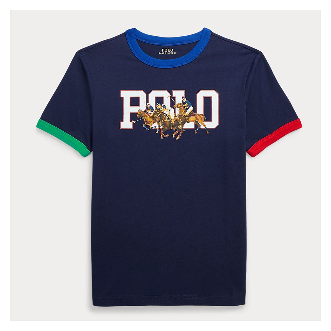 Older Boy's Navy Contrast Trims Printed Cotton T-Shirt main product photo