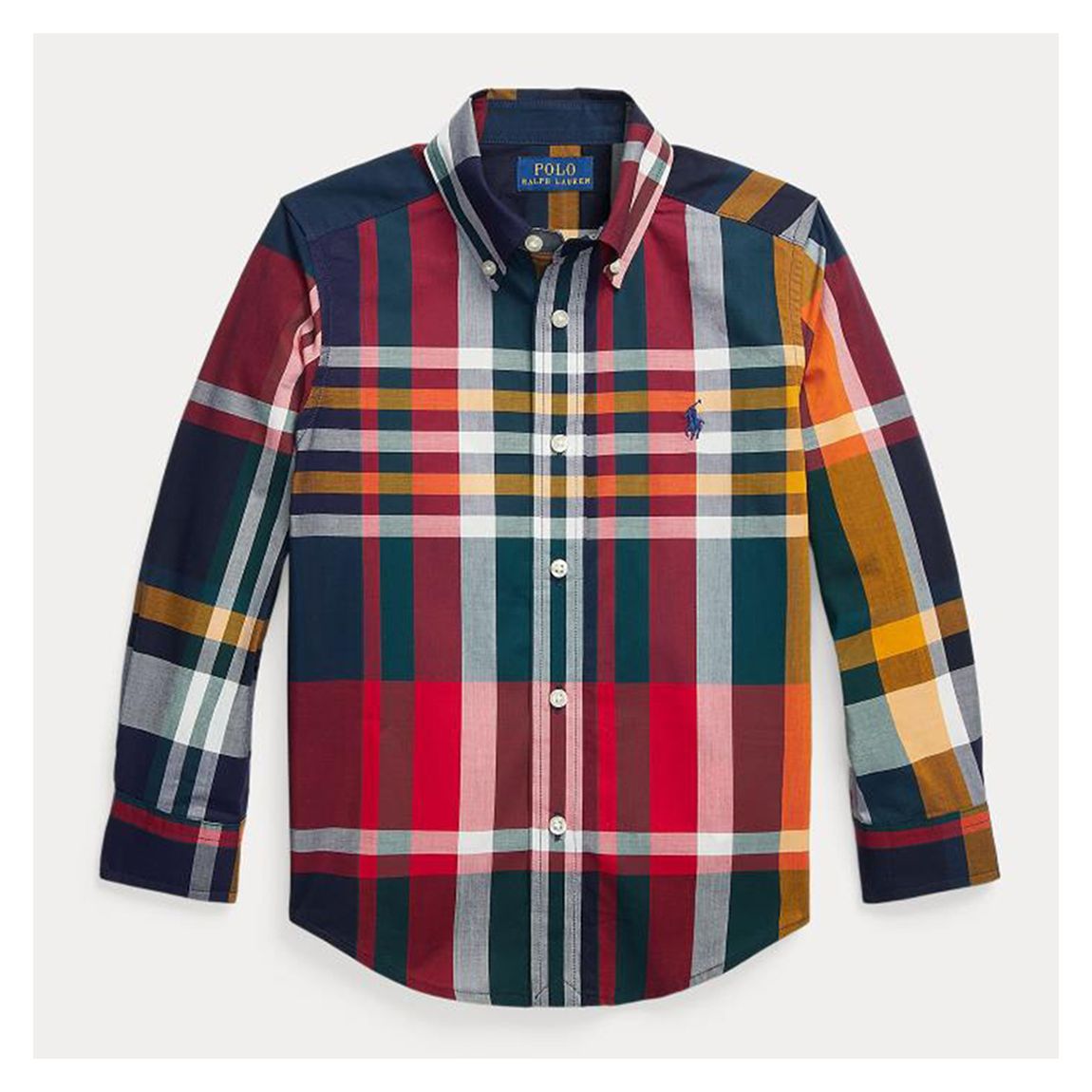 Younger Boy's Navy Poplin Check Cotton Shirt main product photo