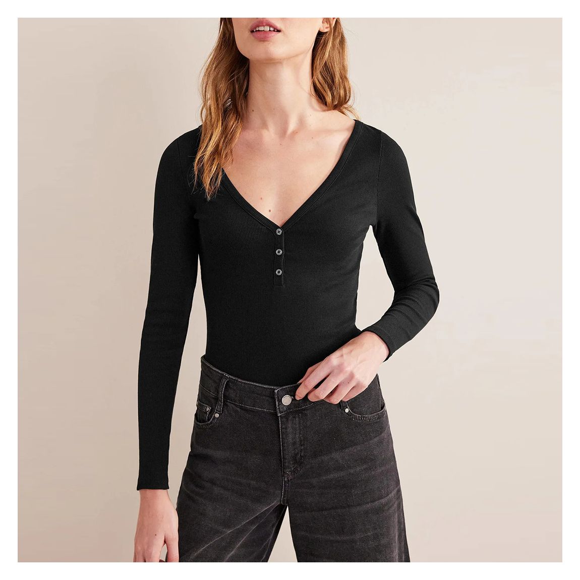 Black Henley Ribbed Top main product photo