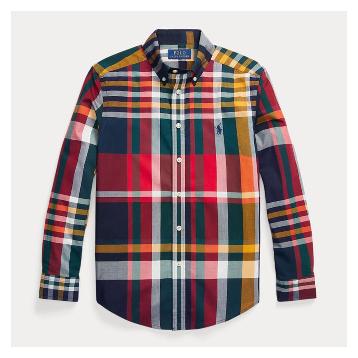 Older Boy's Navy Poplin Check Cotton Shirt main product photo