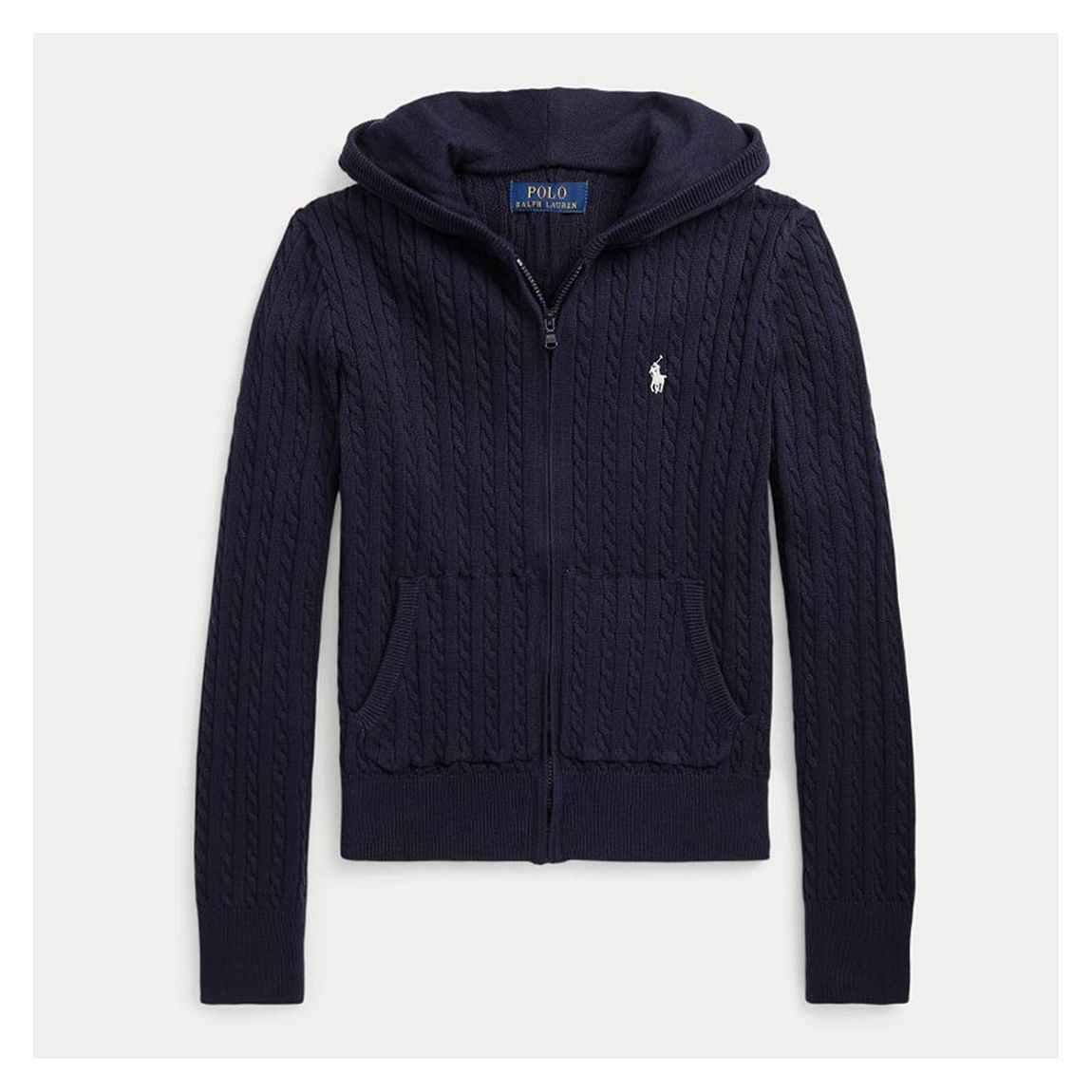 Older Girl's Navy Cable Knit Cotton Zip Up Hoodie main product photo
