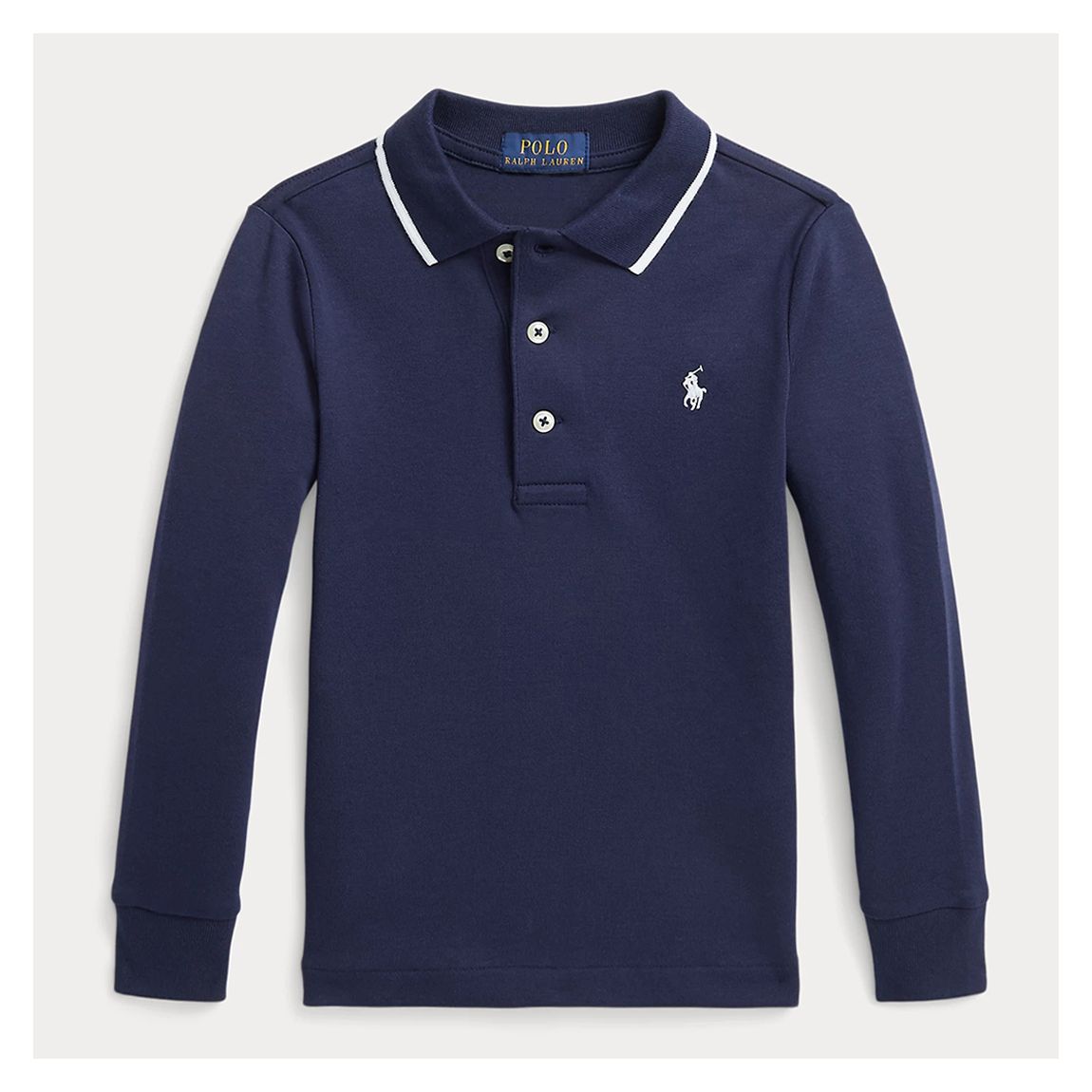 Younger Boy's Navy Contrast Trim Cotton Polo Shirt main product photo