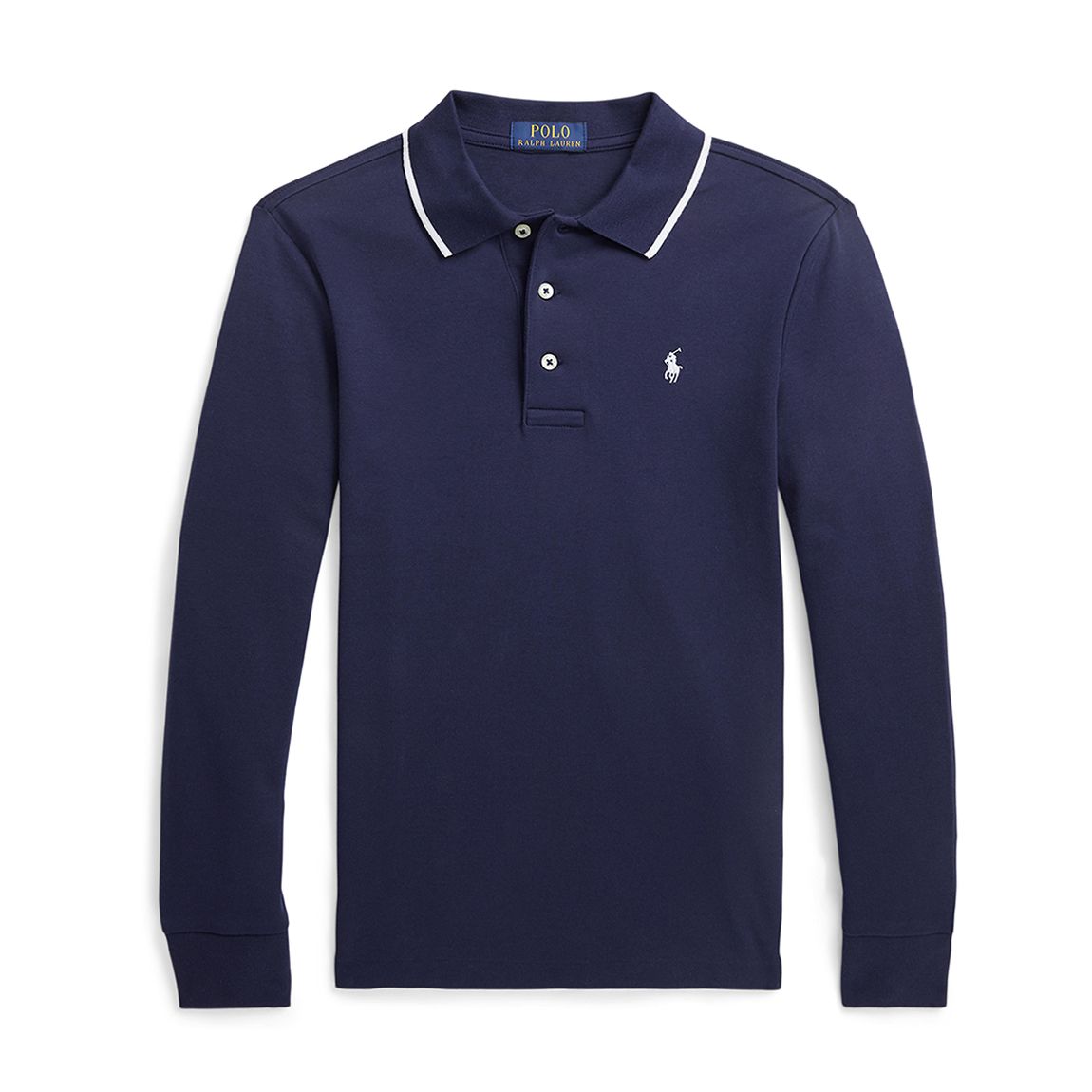 Older Boy's Navy Contrast Trim Cotton Polo Shirt main product photo