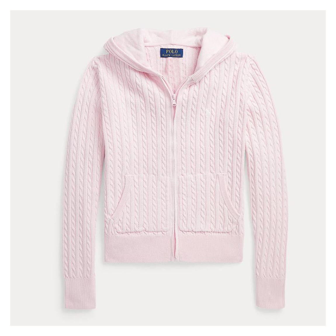 Older Girl's Pale Pink Cable Knit Cotton Zip Up Hoodie main product photo