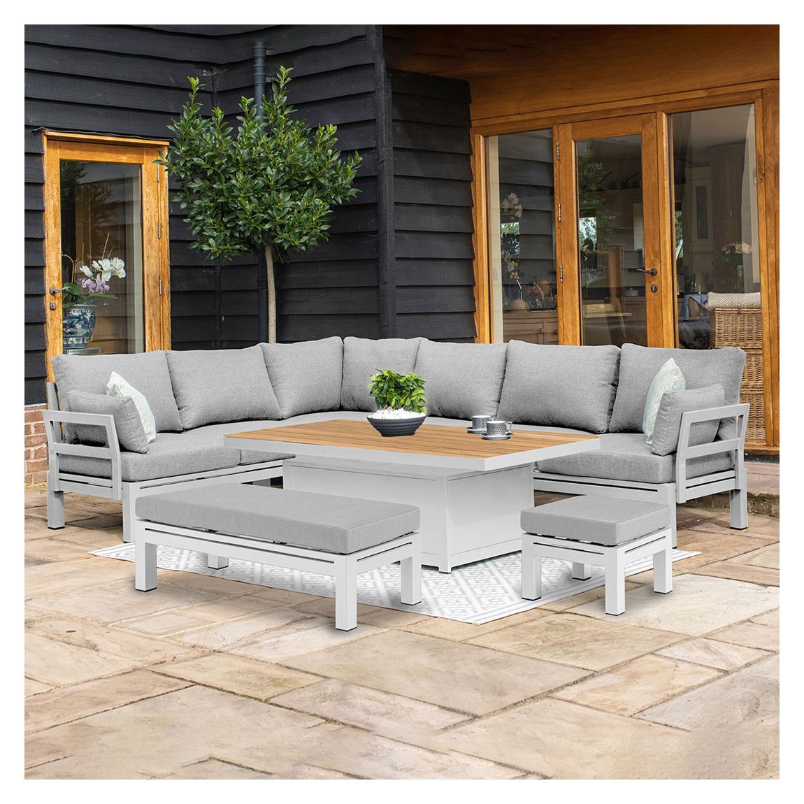 SAVE £850 - Oslo Corner Group with Teak Rising Table / White main product photo