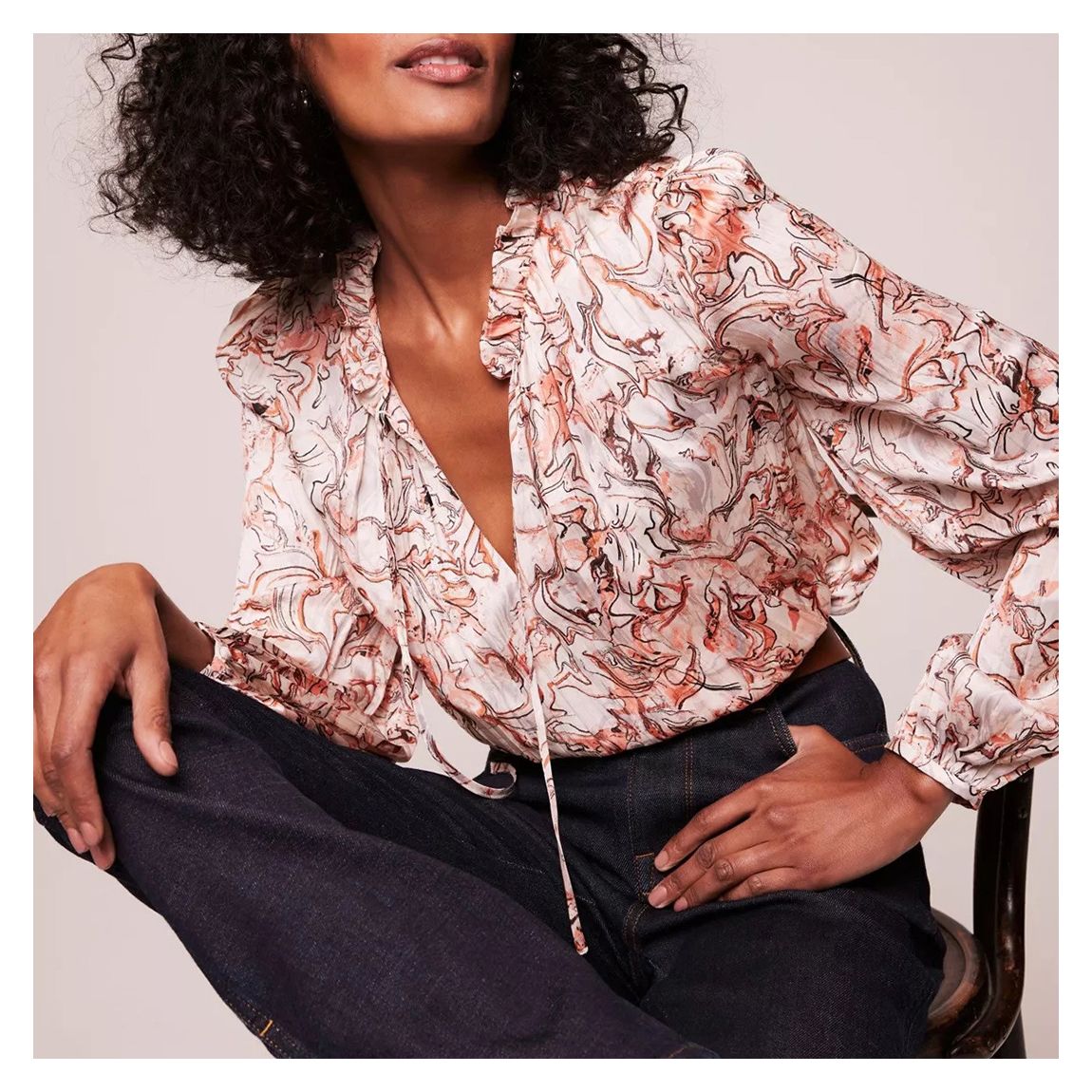 White/Pink Marble Print Blouse main product photo