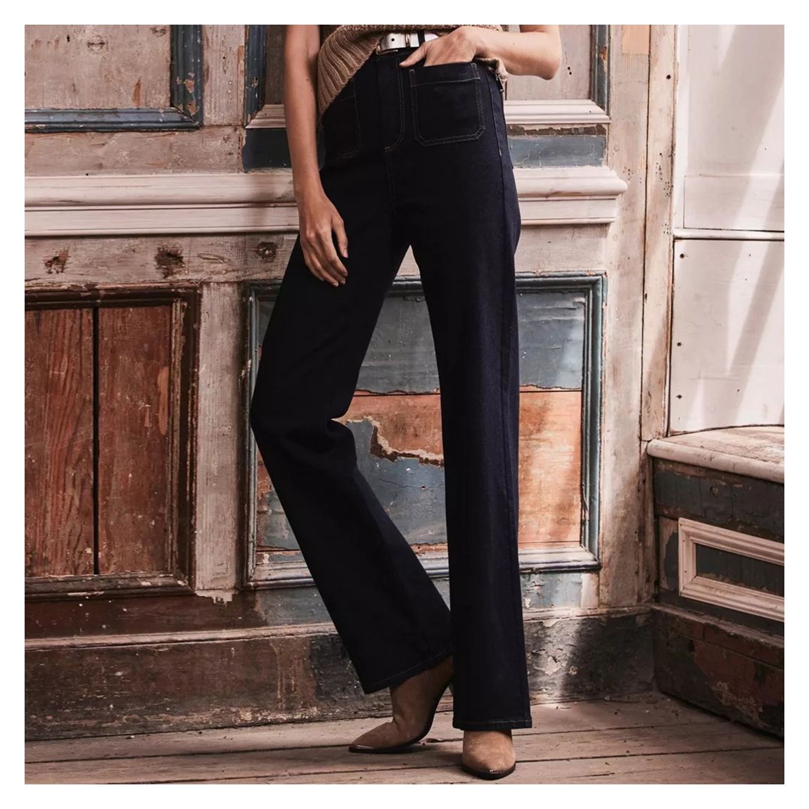 Indigo Wide Patch Pocket Jeans main product photo
