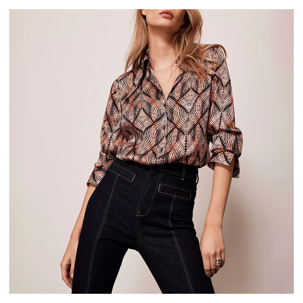 Orange Geo Print Satin Shirt main product photo