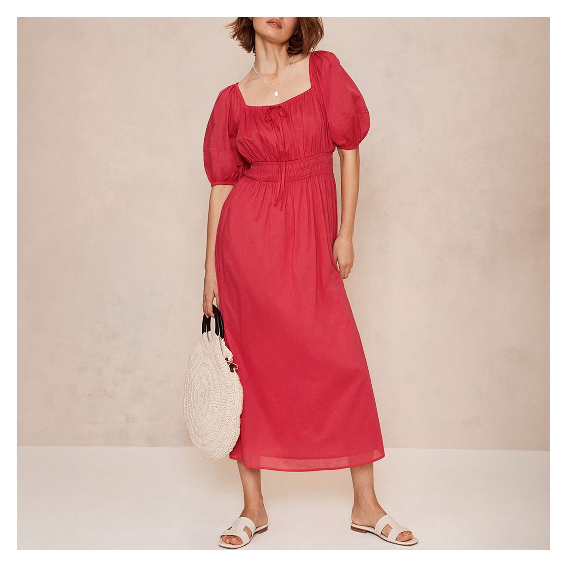 Pink Puff Sleeve Midi Dress