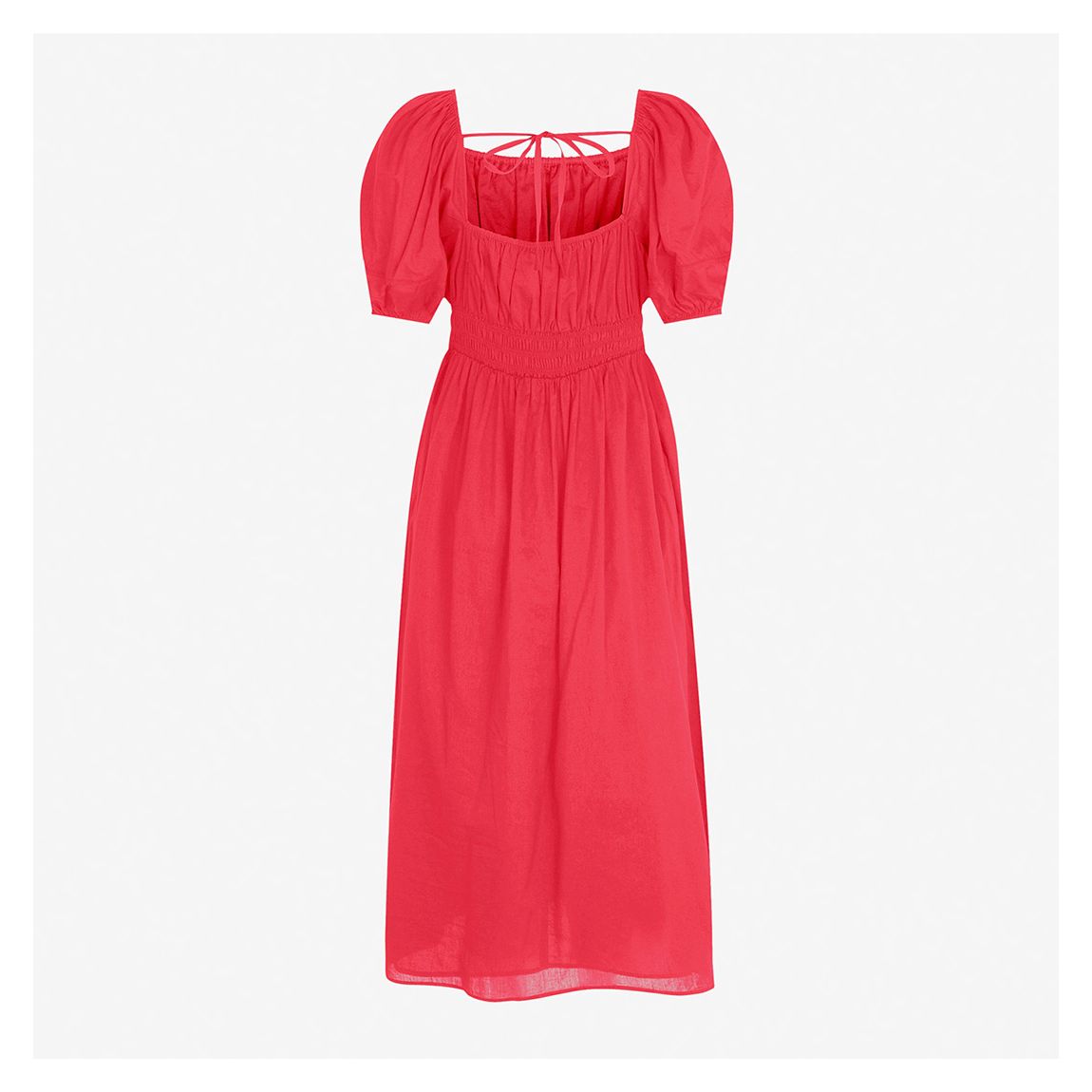 Pink Puff Sleeve Midi Dress