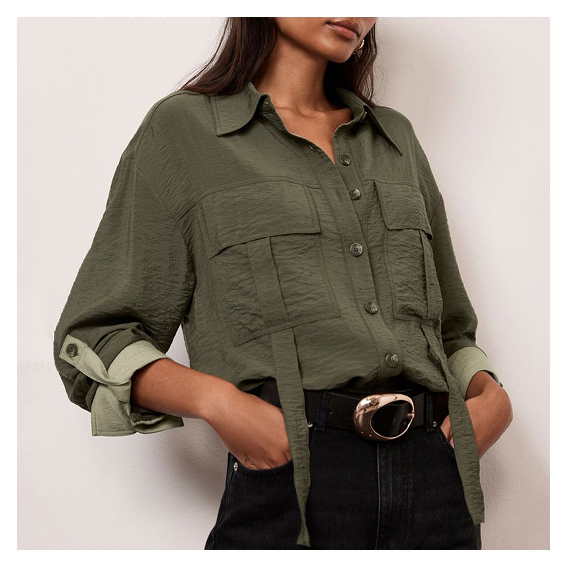 Khaki Oversized Utility Shirt main product photo