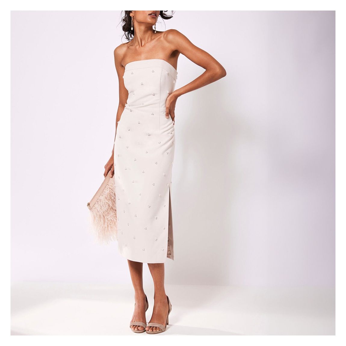 White Bandeau Pearl Midi Dress main product photo