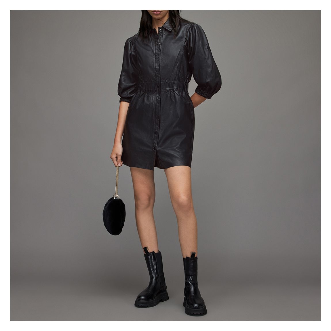Black Osa Short Leather Dress main product photo