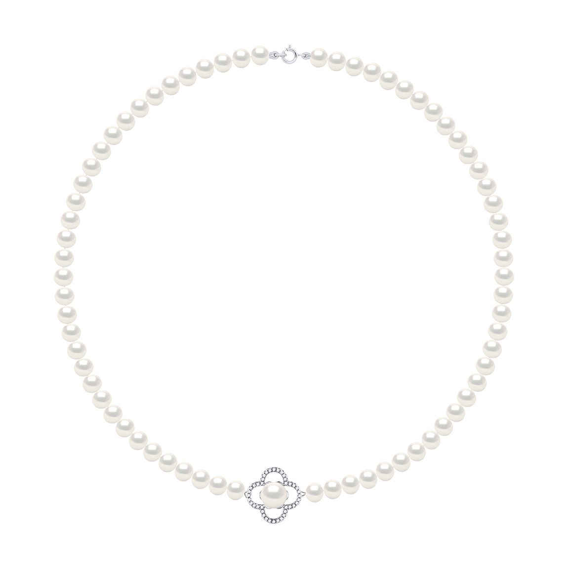Necklace Row Of Real Cultured Freshwater Pearls Semi Round 6-7 mm main product photo