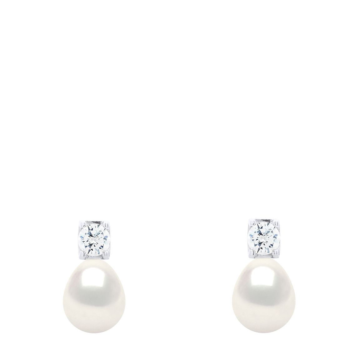 Cubic Zirconia "Solitaire" Earrings With Real Cultured Freshwater Pearl Pear 9-10 mm main product photo