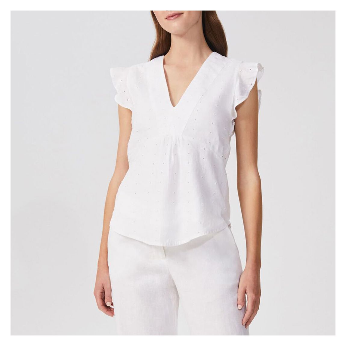 White Avia V-Neck Linen Top main product photo