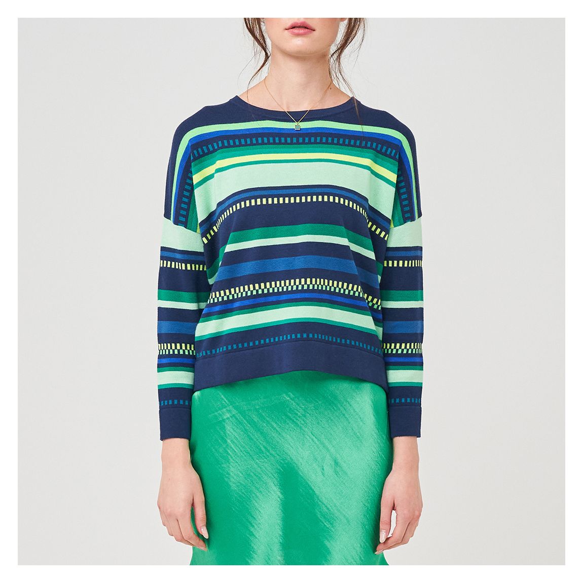 Blue and Gren Stitch Detail Stripe Sweater main product photo