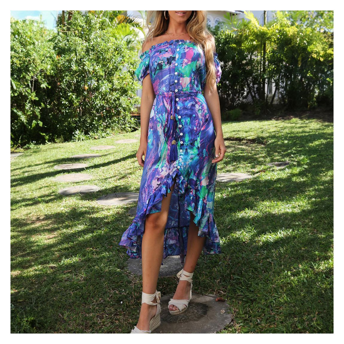 Multi Ocean Current Barbados Bardot Dress main product photo