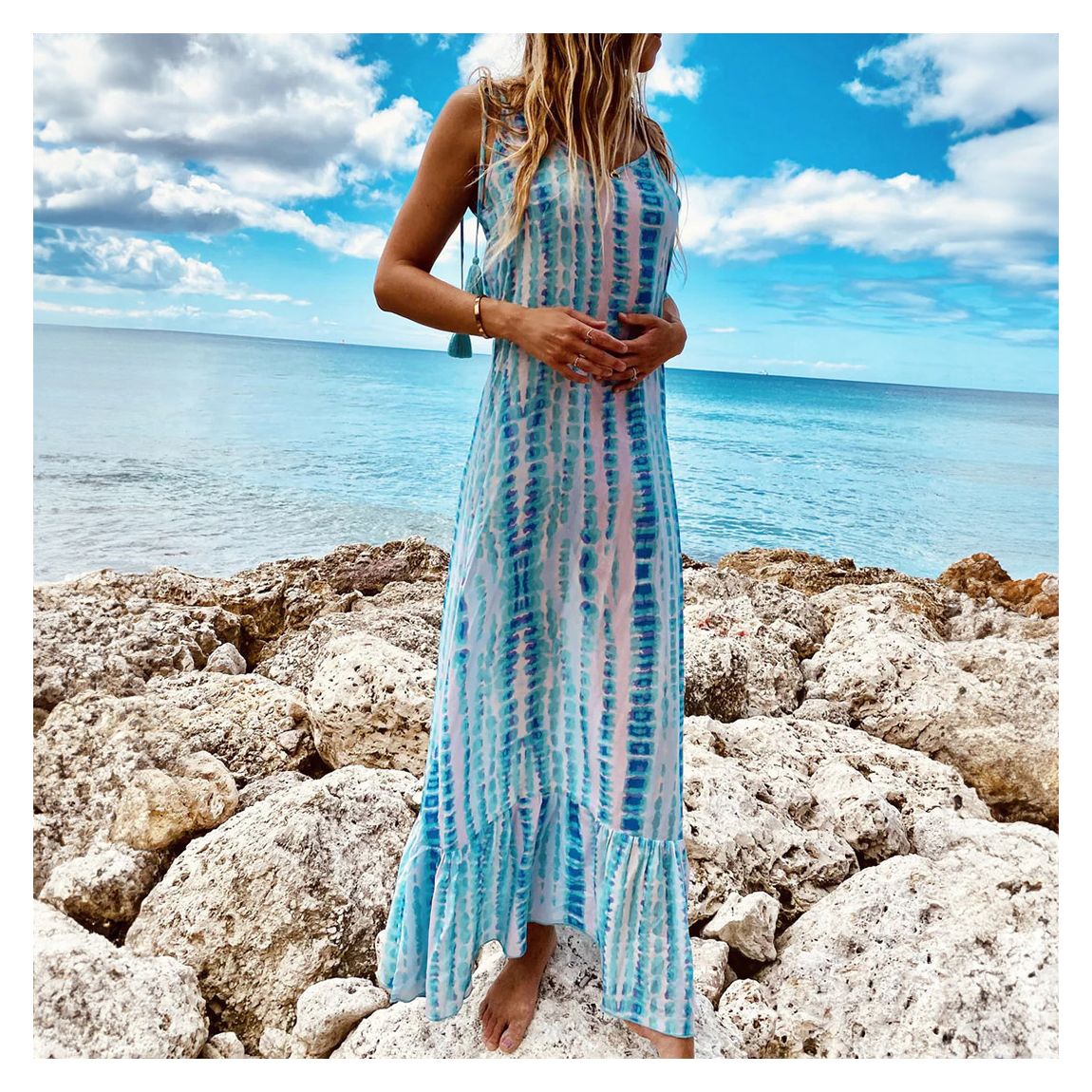 Blue Caribbean Rain Sun Maxi Dress main product photo