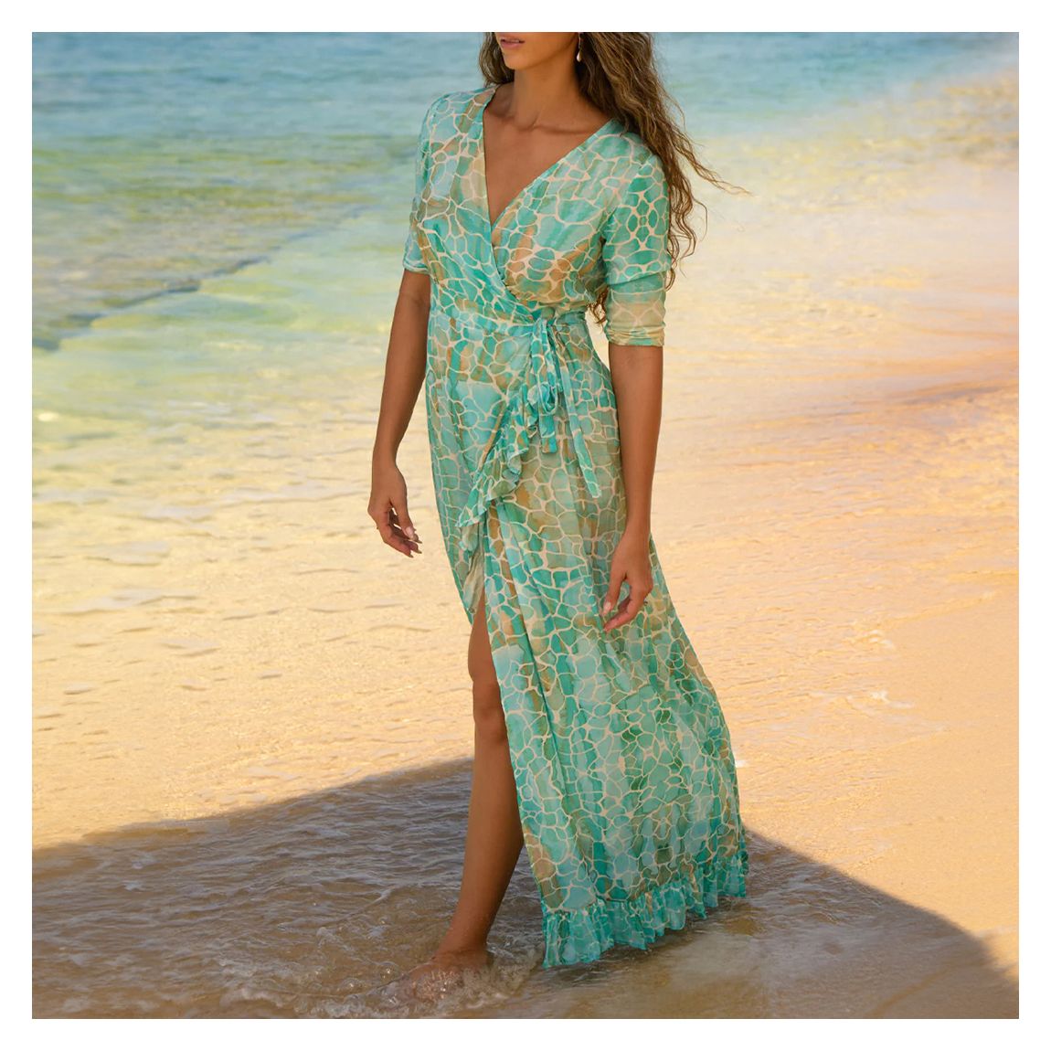 Aqua Pebbles Maxi Ruffle Wrap Dress (Long) main product photo
