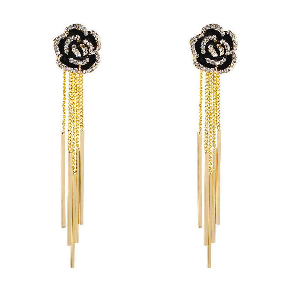 8K Gold Black Rose Long Tassel Earrings main product photo