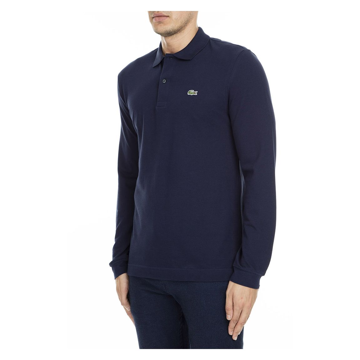 Navy Long Sleeve Cotton Blend Polo Shirt main product photo