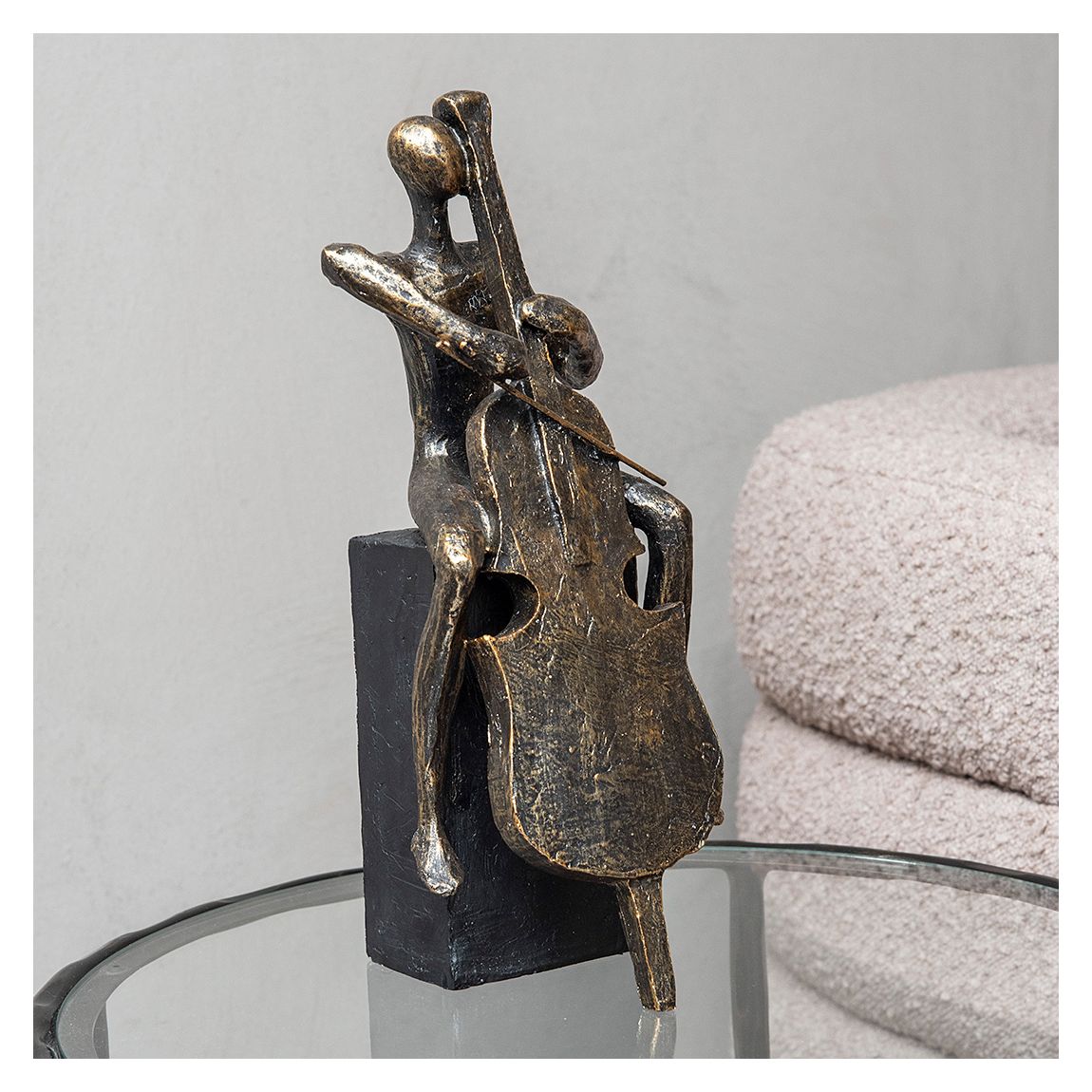 Antique Bronze Jackie Cellist on Block Sculpture main product photo