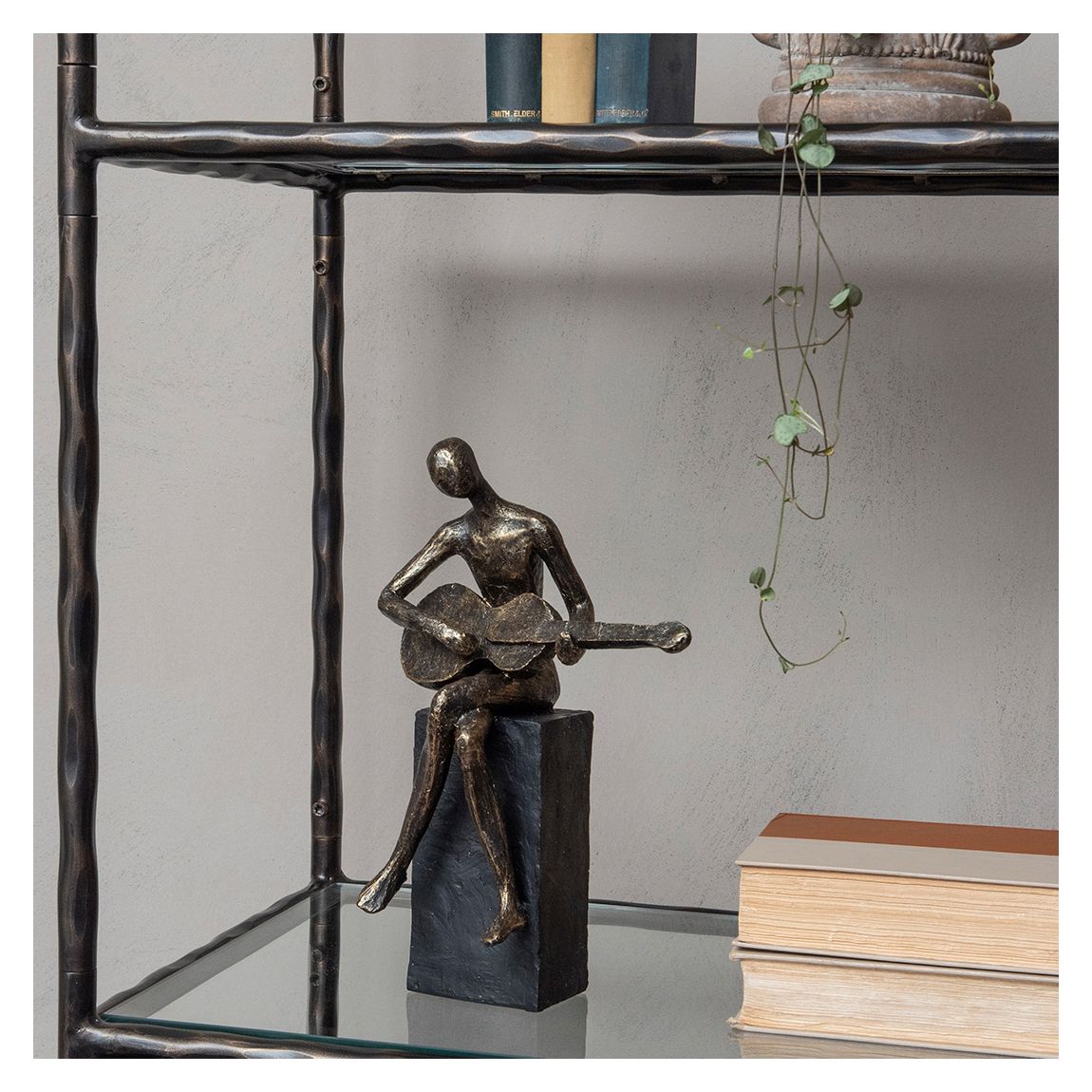 Antique Bronze Edward Guitarist on Block Sculpture main product photo