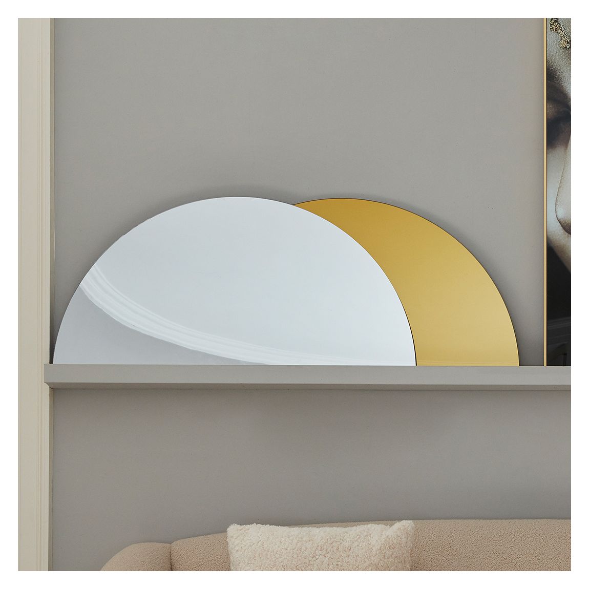 Half Moon Crystal Clear Wall Mirror, 90x45cm main product photo
