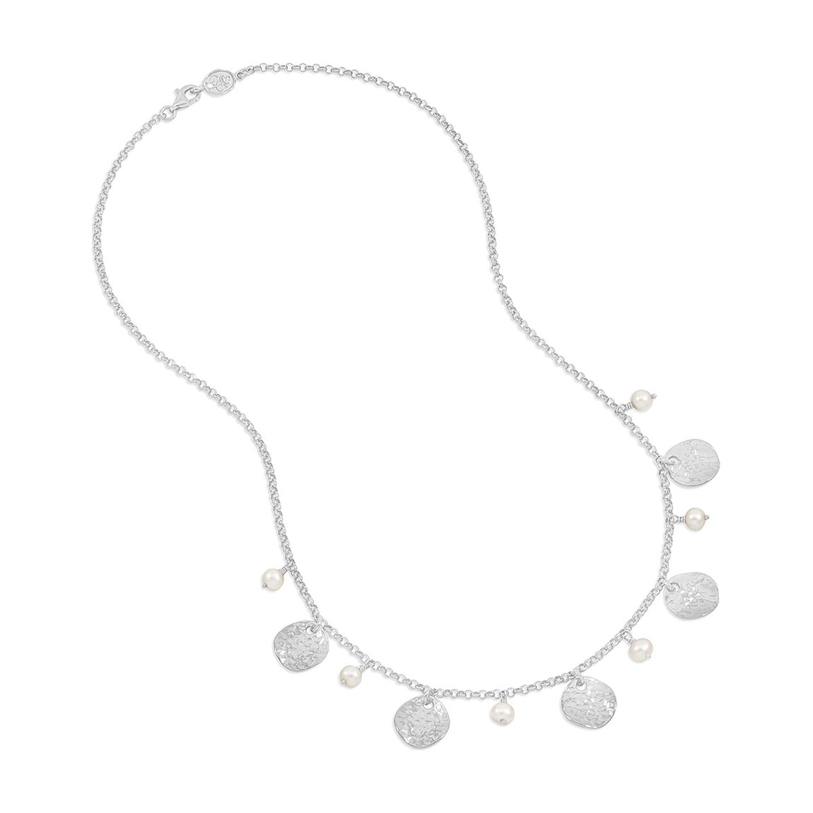 Silver White Pearl &Disc Collar Necklace main product photo
