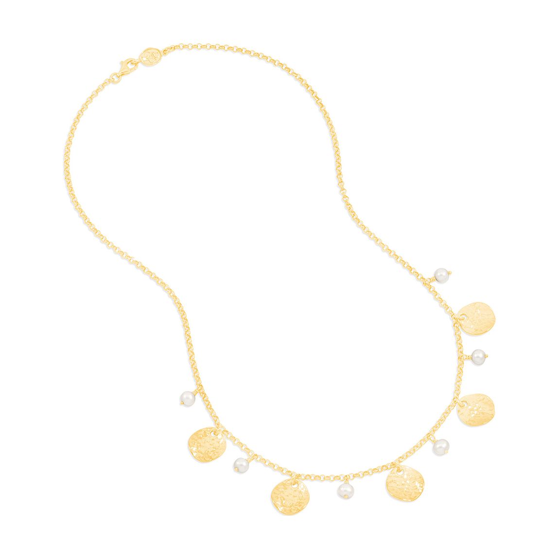 Gold White Pearl &Disc Collar Necklace main product photo