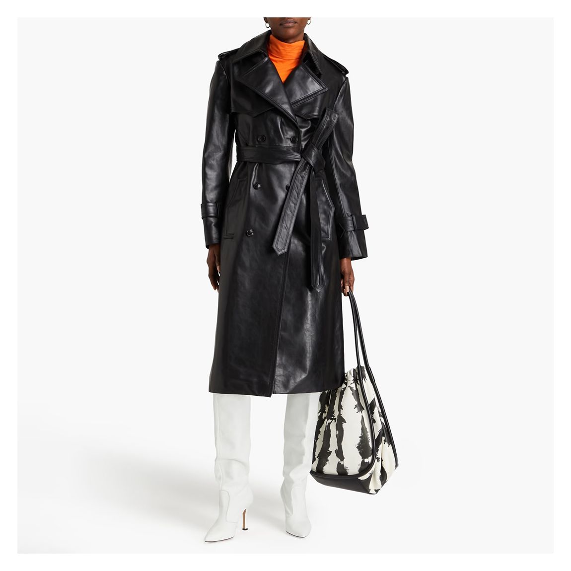 Black Double Breasted Leather Trench Coat main product photo