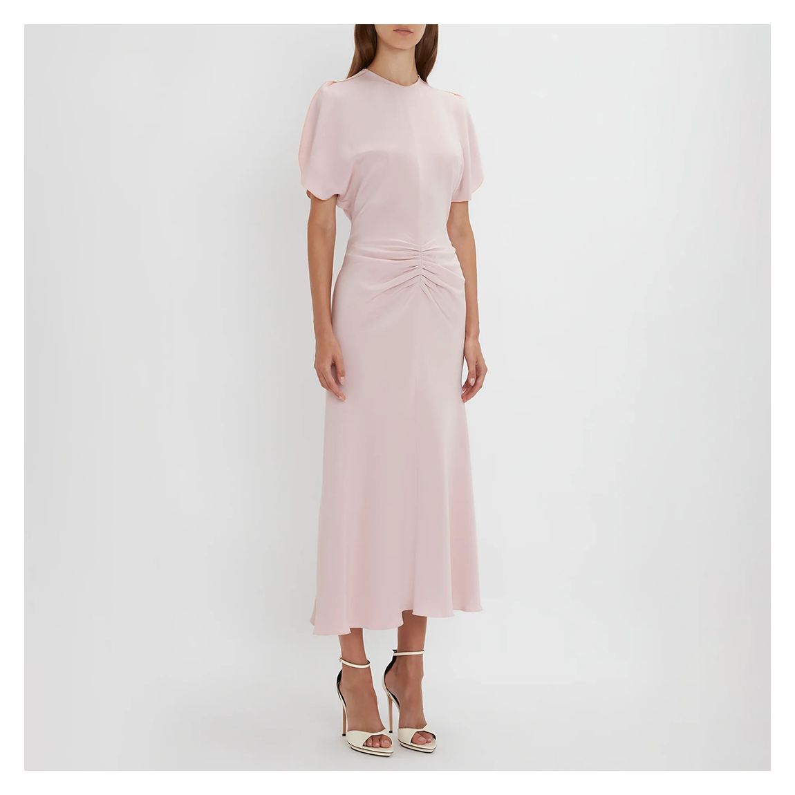Pale Pink Ruched Midi Dress main product photo
