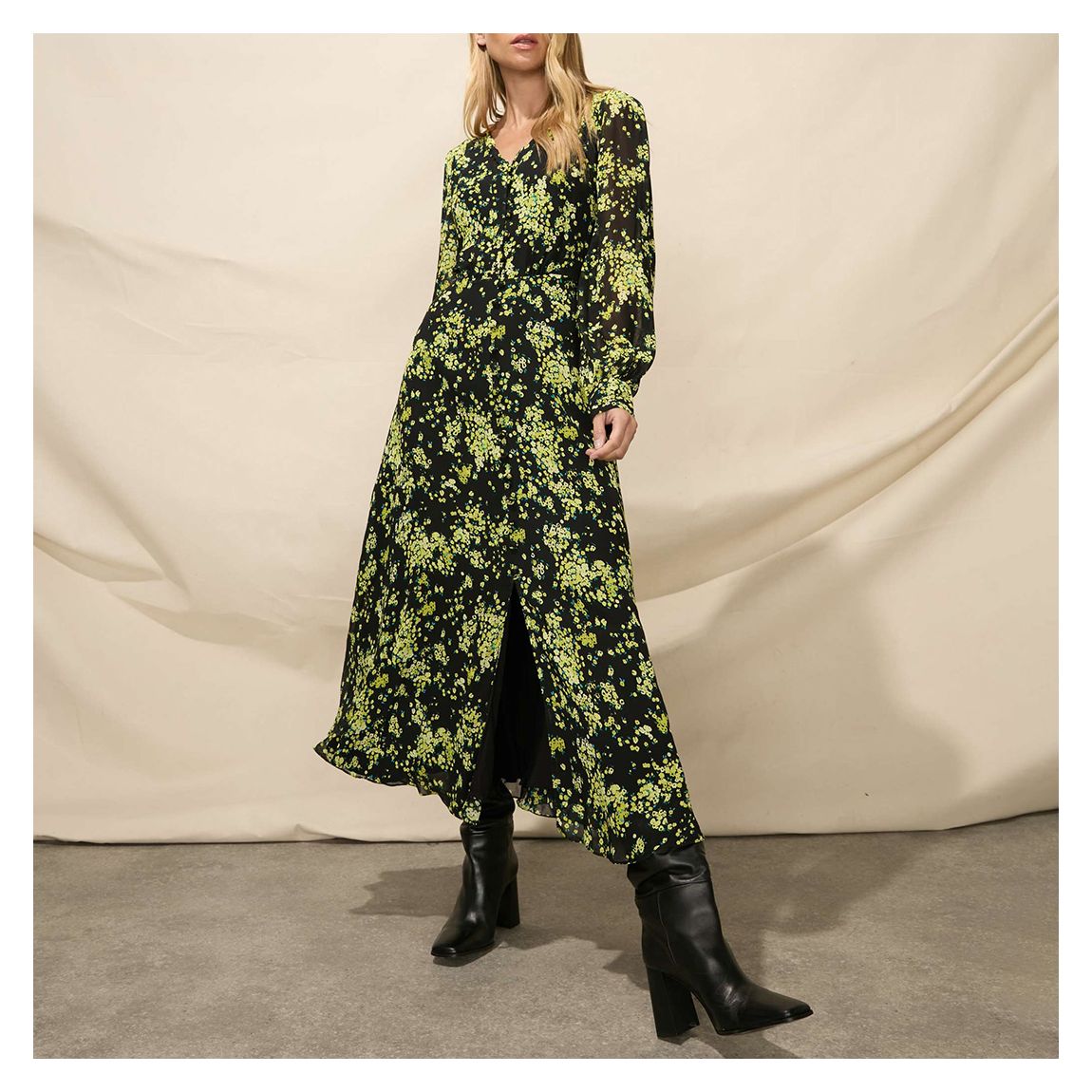 Yellow Floral Button Front Dress main product photo
