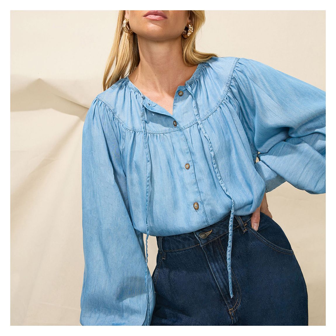 Blue Tencel Button Blouse main product photo