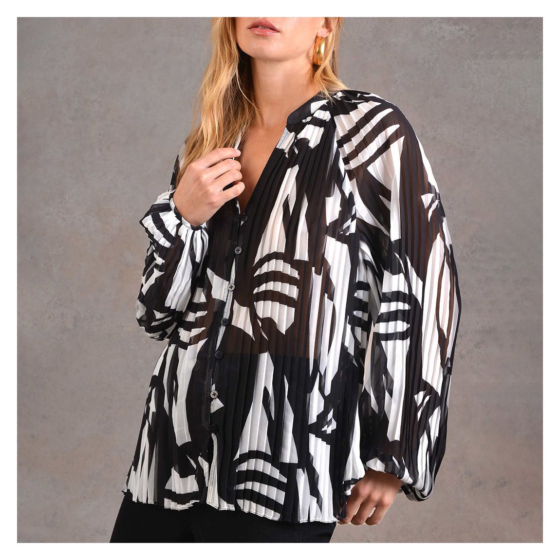 Black/White Pleated Button Blouse main product photo